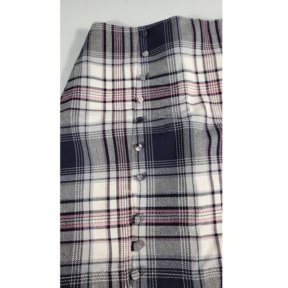 Blue Rain Plaid Mini Skirt Front Above Knee Skater A Line Blk.Pink White size xs - Picture 3 of 7